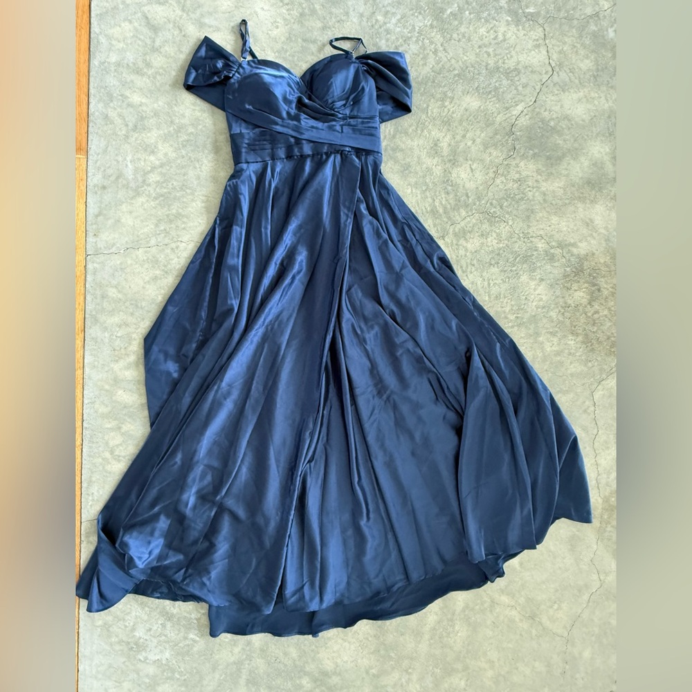 Elegant Navy Blue Off-Shoulder Dress